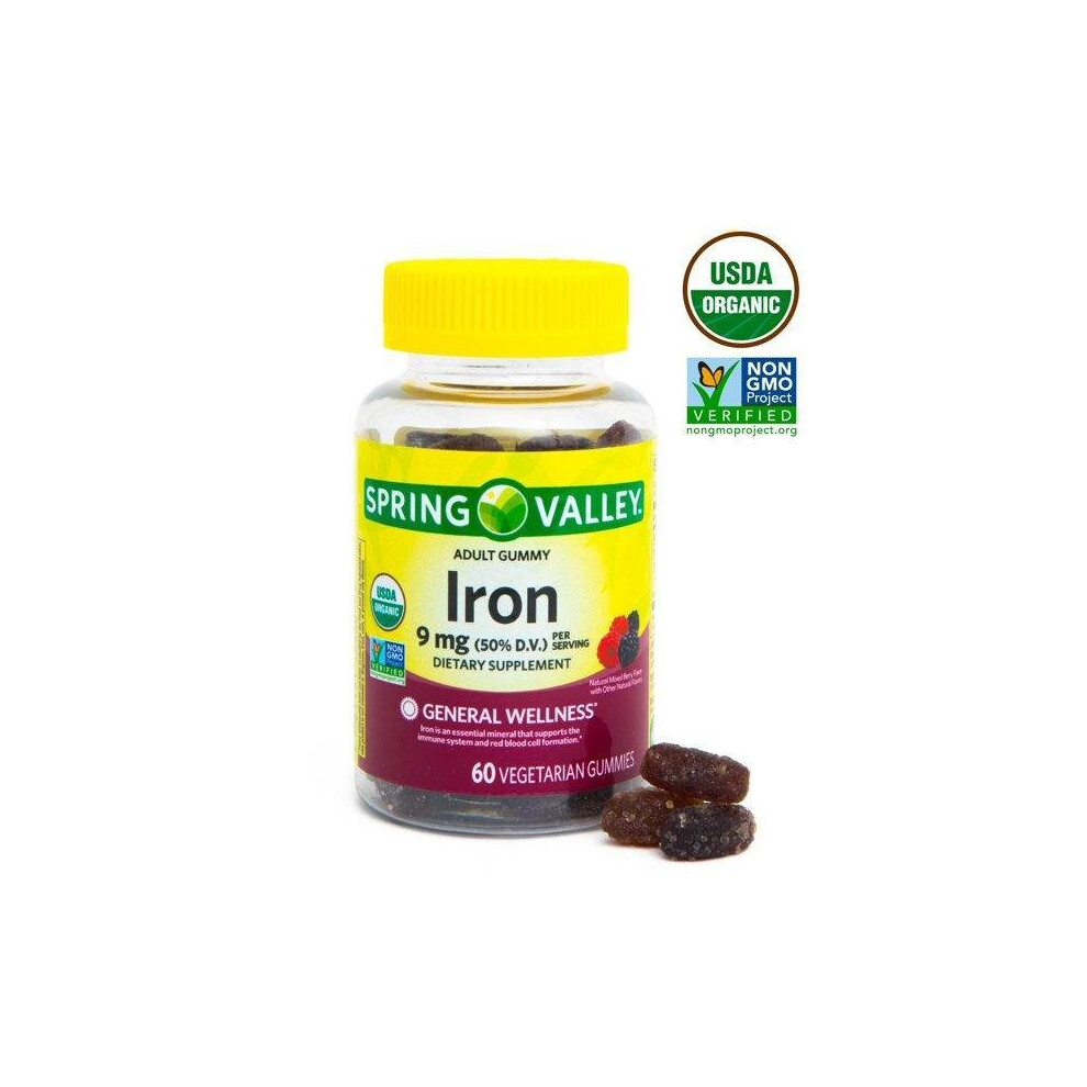 Spring Valley Red Iron 9Mg Organic Vegetarian Gummies, 60Ct