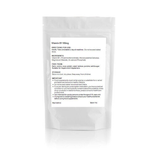 Thiamin Vitamin B1 100mg (180 Tablets) Memory, Nerves, Brain, UK (V) 1