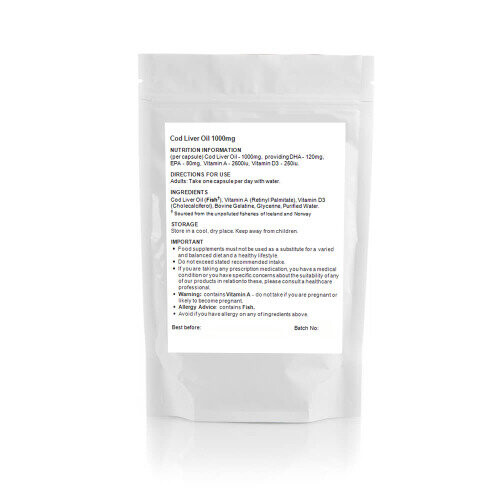 Cod Liver Oil 1000mg - 180 Capsules - Memory, Brain, Heart, Vision UK 1