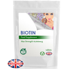 90 Tablets x Biotin 10000mcg (V) - Vitamin B7, Hair Nails Skin - UK
