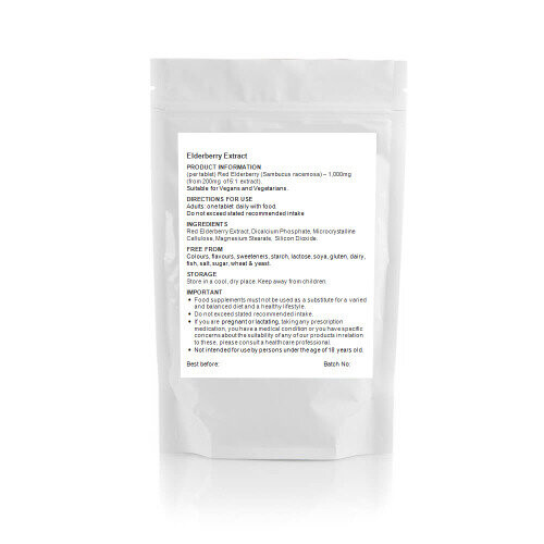 60 x Elderberry Extract Tablets (V) 1000mg, Cholesterol Cold & Flu UK 1