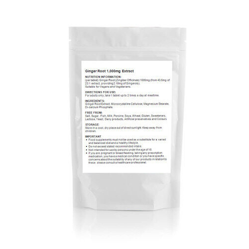 60 x Ginger Root 1000mg Tablets, Fatigue Digestive Respiratory Tract 1