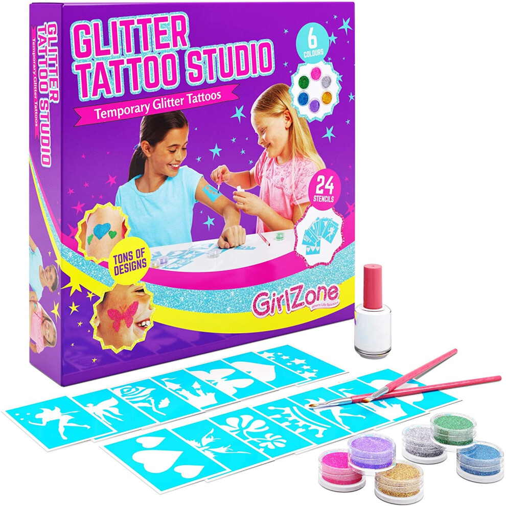 GirlZone Temporary Glitter Tattoos Kit For Girls, 33 Pieces