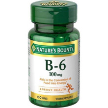 Nature's Bounty Witamina B6 wspomaga metabolizm energii i zdrowie ukladu nerwowego 100 mg tabletki 100 Ct