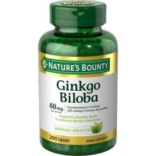 Nature's Bounty, Ginkgo Biloba, 60 mg, 200 kapselia (30 mg per kappale)