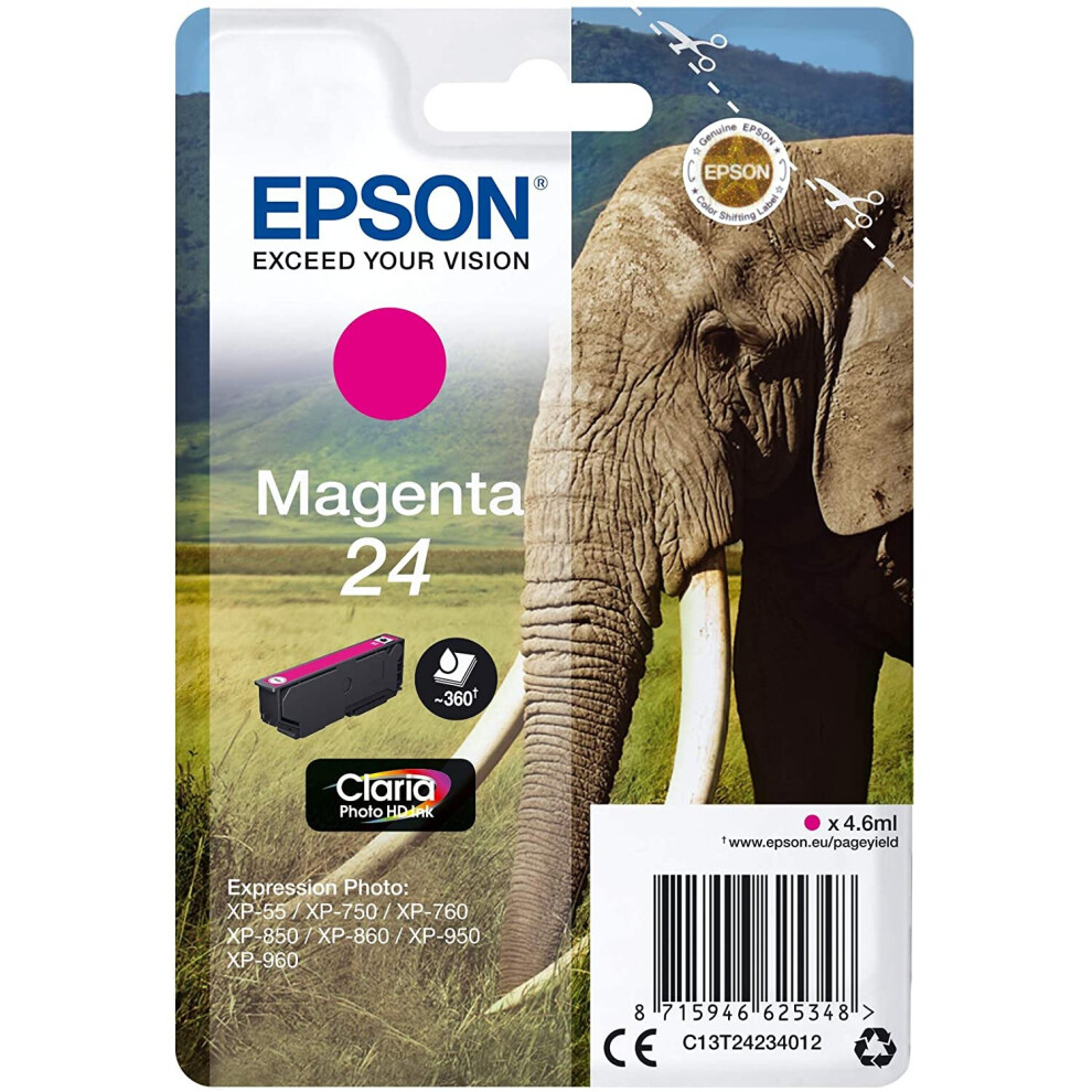 Epson 24 Magenta Elephant Genuine, Claria Photo HD Ink Cartridge