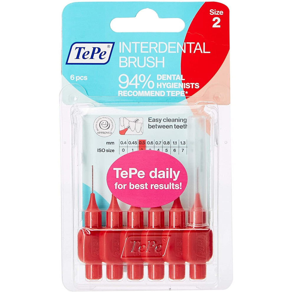 TEPE 0.5mm Interdent Red Brushes, Pack of 6