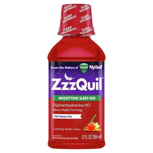 Vicks ZzzQuil Nighttime Sleep Aid Liquid, Vanilla Cherry, 12 fl oz