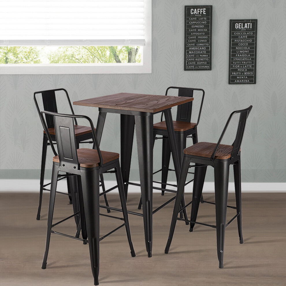 Tall Industrial Wood Top Bar Stool Set Metal Bar Table Indoor Outdoor Cafe Bistro Chairs