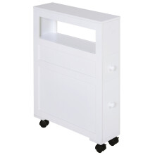 HOMCOM 72x16cm Narrow Bathroom Storage Unit - 2 Drawers & Open Top, White MDF, 4 Castors, 834-180V01