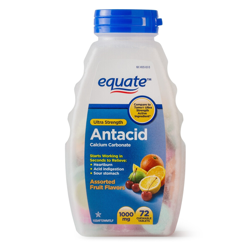 Equate Ultra Strength Antacid Chewable Fruit Tablets, 1000 Mg, 72 Ct