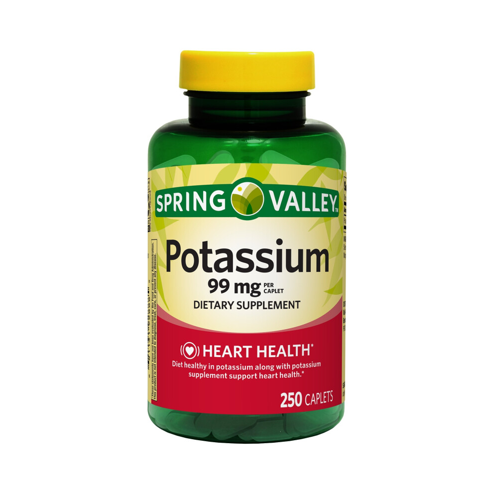 Spring Valley Potassium Caplets, 99 Mg, 250 Ct