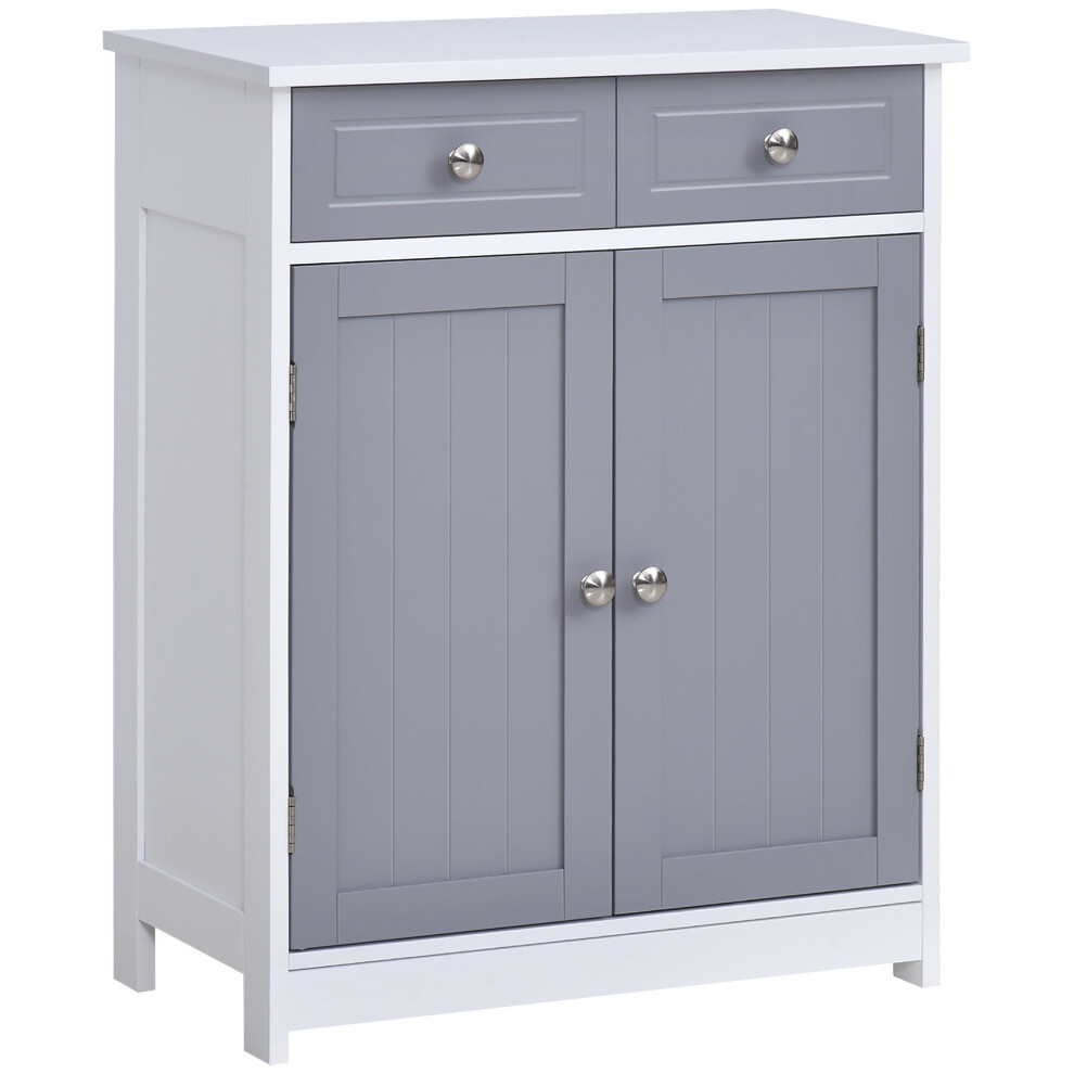 Kleankin Bathroom Floor Storage Cabinet With Drawers Door, Grey White White,Grey