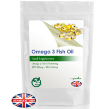 Omega 3 1000mg Fish Oil - 180 Softgel Capsules - Brain, Heart - UK