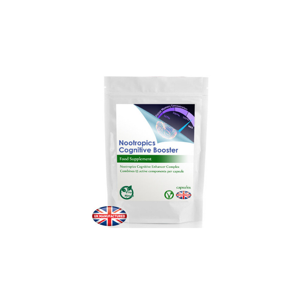 Vitaminute Strong Nootropics Brain Booster - 90 Vegan Capsules | Improve Focus, Memory & Energy | Uk Made