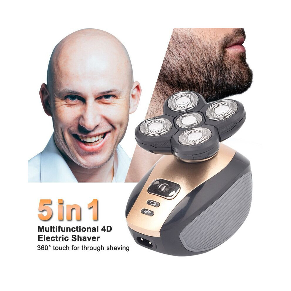5 In 1 4D Rotary Men's Rechargeable Bald Head Electric Shaver 5 Floating Heads