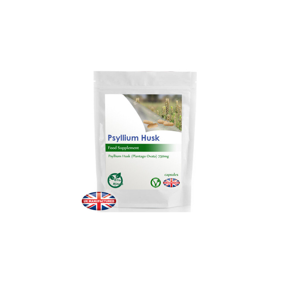 Psyllium Husk 750mg (60 Capsules) Natural Dietary Fibre, Vegan, UK