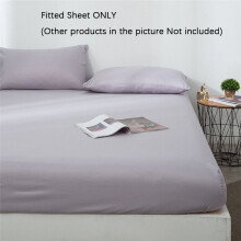 (Grey-Fitted Sheet, Single-90x200+15cm) Deep 15/25cm Fitted Sheet Pillow Case Bed Sheets Single Double King Solid Color