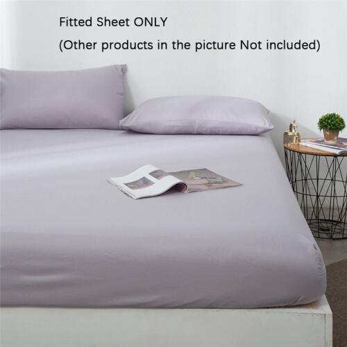 (Grey-Fitted Sheet, Single-90x200+15cm) Deep 15/25cm Fitted Sheet Pillow Case Bed Sheets Single Double King Solid Color