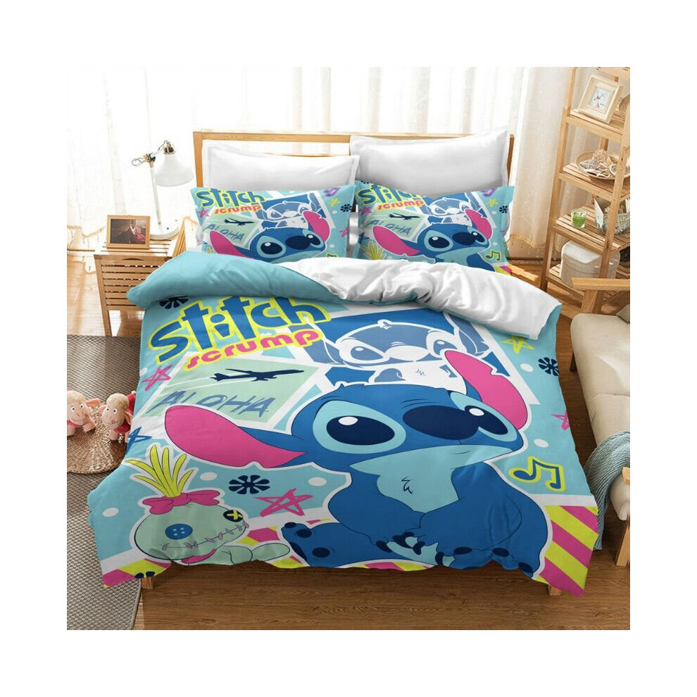 (Stitch Scrump, EU-Single(2pcs):135×200cm) Lilo & Stitch Bedding Set Kids 3D Stitch Duvet Cover Pillowcase Bed Set Gift