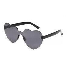 (Black) 11 Pairs Heart Shaped Love Rimless Sunglasses Transparent Candy Color Glasses