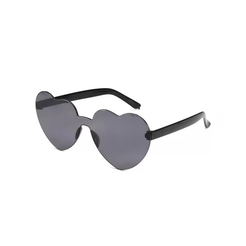 (Black) 11 Pairs Heart Shaped Love Rimless Sunglasses Transparent Candy Color Glasses