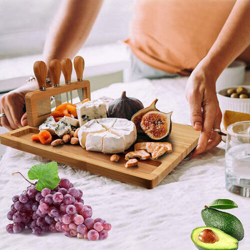 1PC Bamboo Cheese Board Cheese Knife Cheese Slicer Fork Scoop Cut Kitchen Cooking Tools Bamboo 2