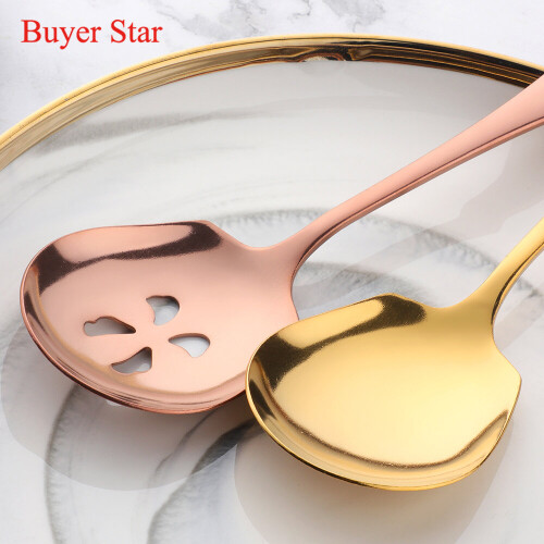 2 Sets Golden Serving Rice Spoon Restaurant Stainless Steel Dinnerware Set Public Using Buffet 2