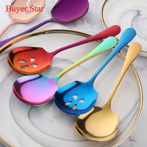 2 Sets Golden Serving Rice Spoon Restaurant Stainless Steel Dinnerware Set Public Using Buffet 1