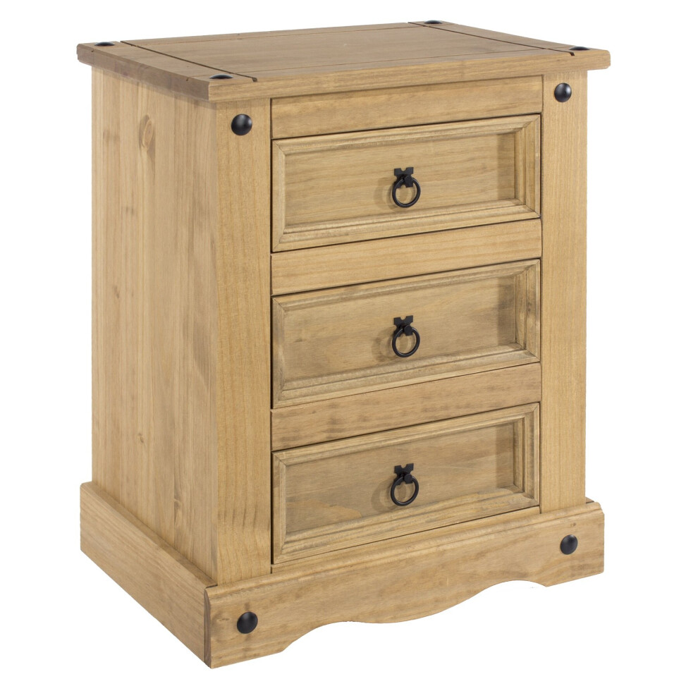 Pine Bedside Cabinet 3 Drawer Bedroom Side Table Nightstand Waxed Wood