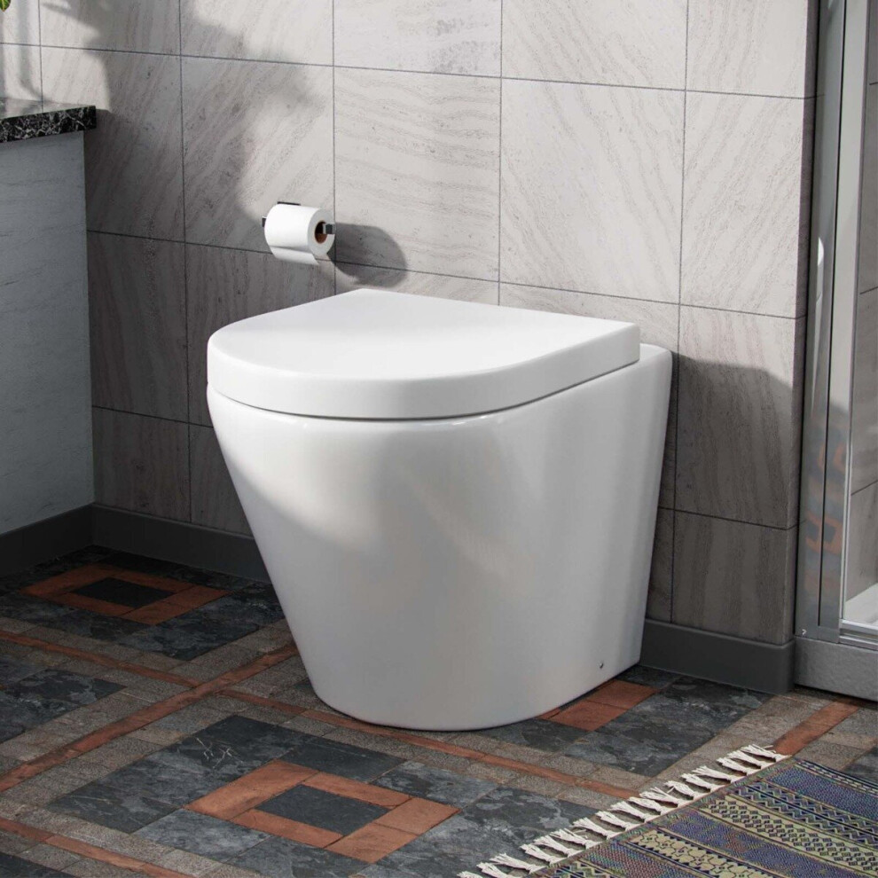 Eddy Modern Cloakroom BTW WC Curved Rimless Toilet and Soft Close Seat