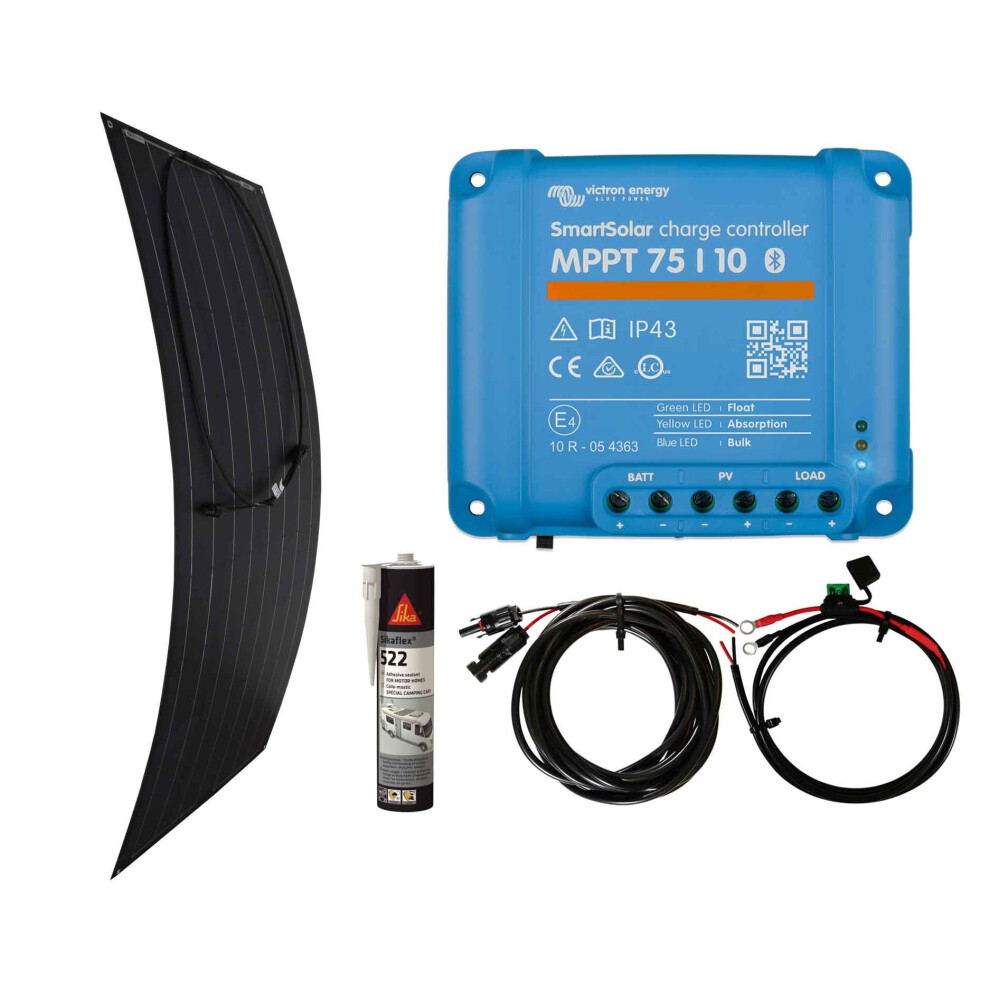 (Black) Victron 100w Flexi Solar Panel Kit battery charging MPPT Controller Sikaflex - Choice of Black or White Panel