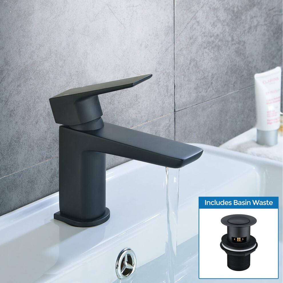 Keninton Bathroom Cloakroom Basin Mono Mixer Black Matt Tap With Waste