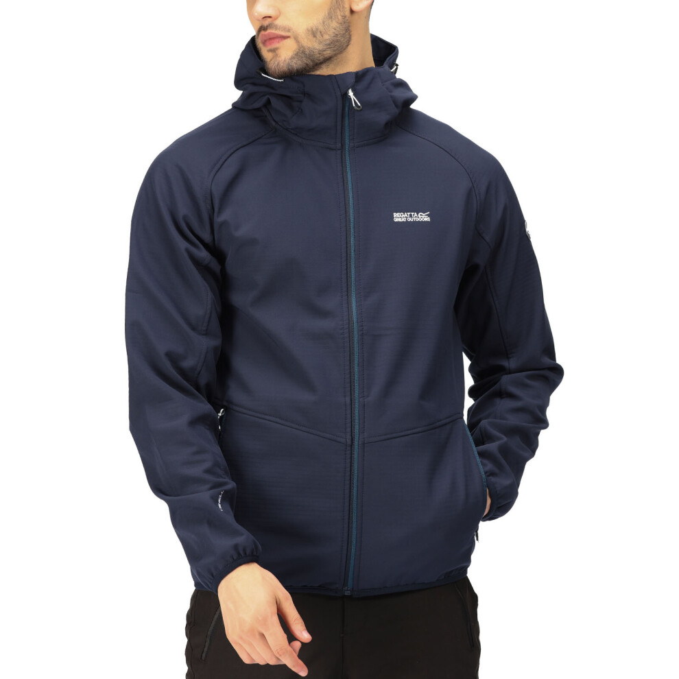 (S, Navy) Regatta Mens Arec III Outdoor Hooded Walking  Softshell Jacket Coat