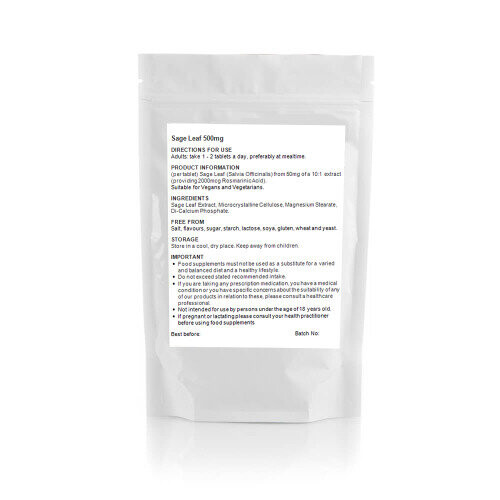 Sage 500mg Extract - 120 Tablets - Hot flushes, flashes & sweats, UK 1