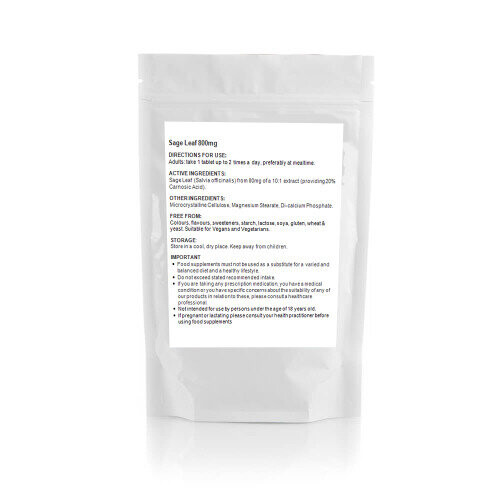 100 Tablets x Sage Leaf 800mg | Menopause Hot Flushes (V) UK 1