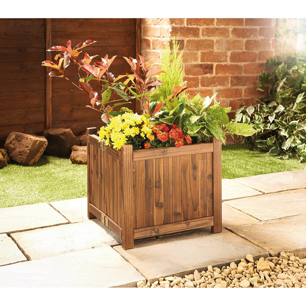 Square Wooden Planters Folding Garden Outdoor Burntwood G-0499