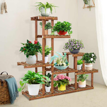 5 Tiers Wooden Flower Rack 97x25x98cm Plant Stand Bonsai Display Shelf for Yard Garden Patio Ba
