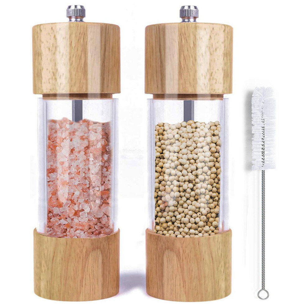 Wooden Salt and Pepper Grinder Set, Manual Salt and Pepper Mills with Acrylic Visible Window an
