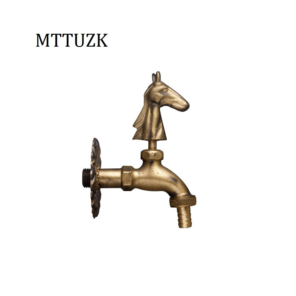 Outdoor Decorativ Garden Faucet Animal Shape Bibcock Antique Brass Horse Tap For Washing Mop/Ga