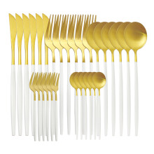 6/30Pcs White Gold Matte Dinnerware Stainless Steel Knife Fork Spoon Tableware Cutlery Set Kitc