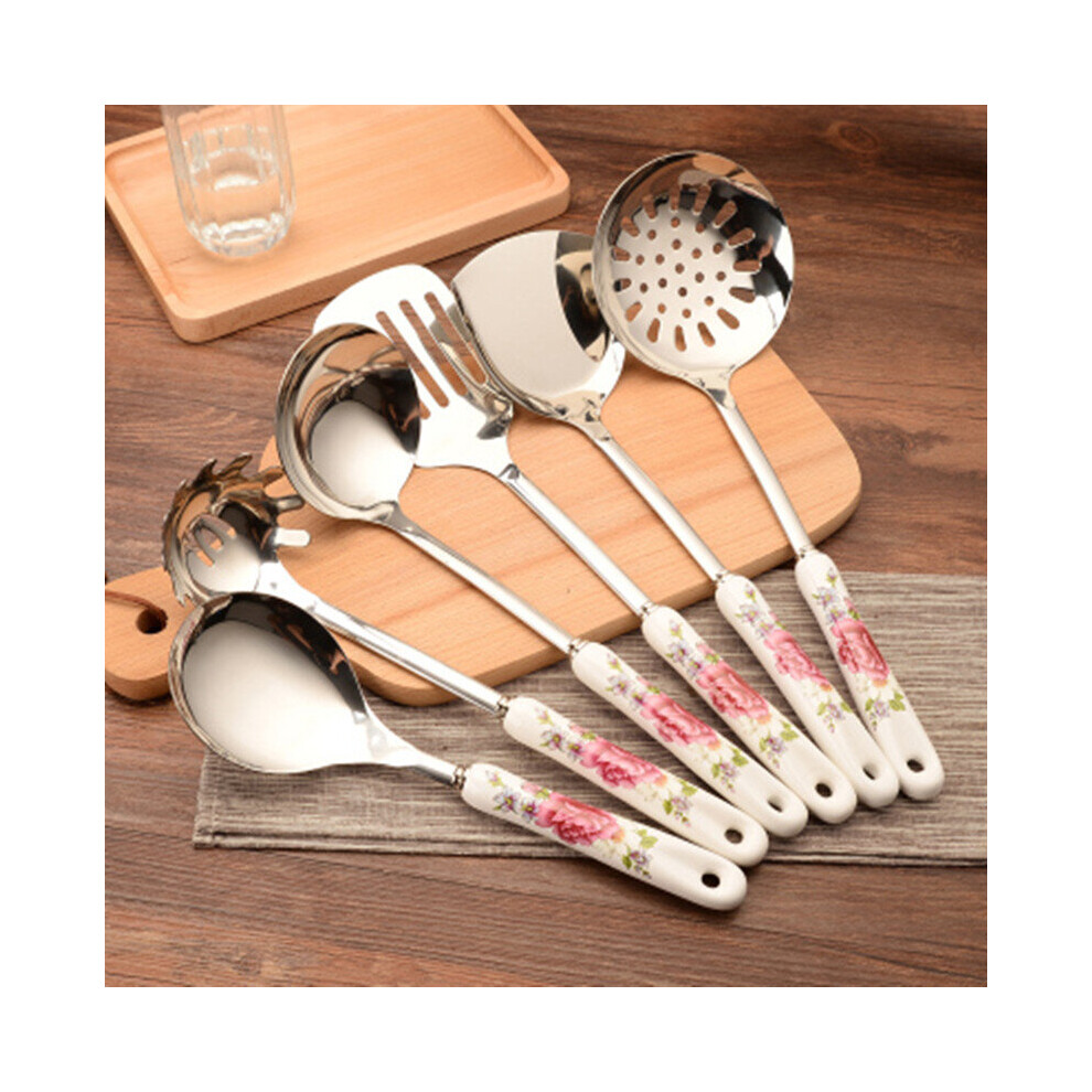 7pcs Ceramic Handles Cooking Tool Set Stainless steel Kitchen Utensils set of cookers Stir-fry