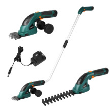 Cordless 2-in-1 Grass Shear + Hedge Trimmer w/Extension Pole, 7.2V Electric Hedge Brush Trimmer