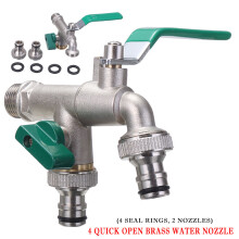 Double Duo Outlet Garden Outdoor Tap Valve Faucet 1/2" / 3/4" Frost-proof Brass For Household G