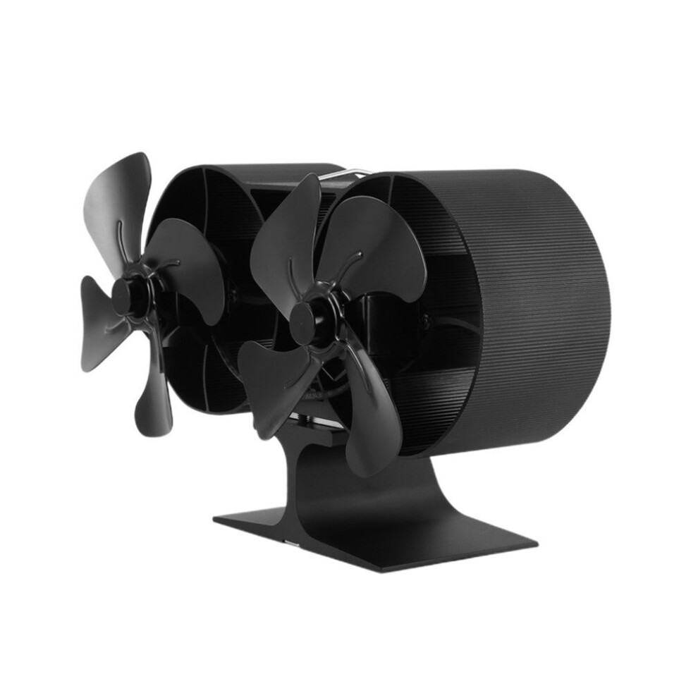 Dual Head 8 Blades Powered Stove Fan Aluminium Silent Eco-Friendly For Wood Log Burner Fireplac