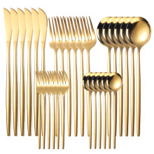 30pcs Gold Dinnerware Set Stainless Steel Steak Knife Fork Coffee Spoon Teaspoon Flatware Dishw