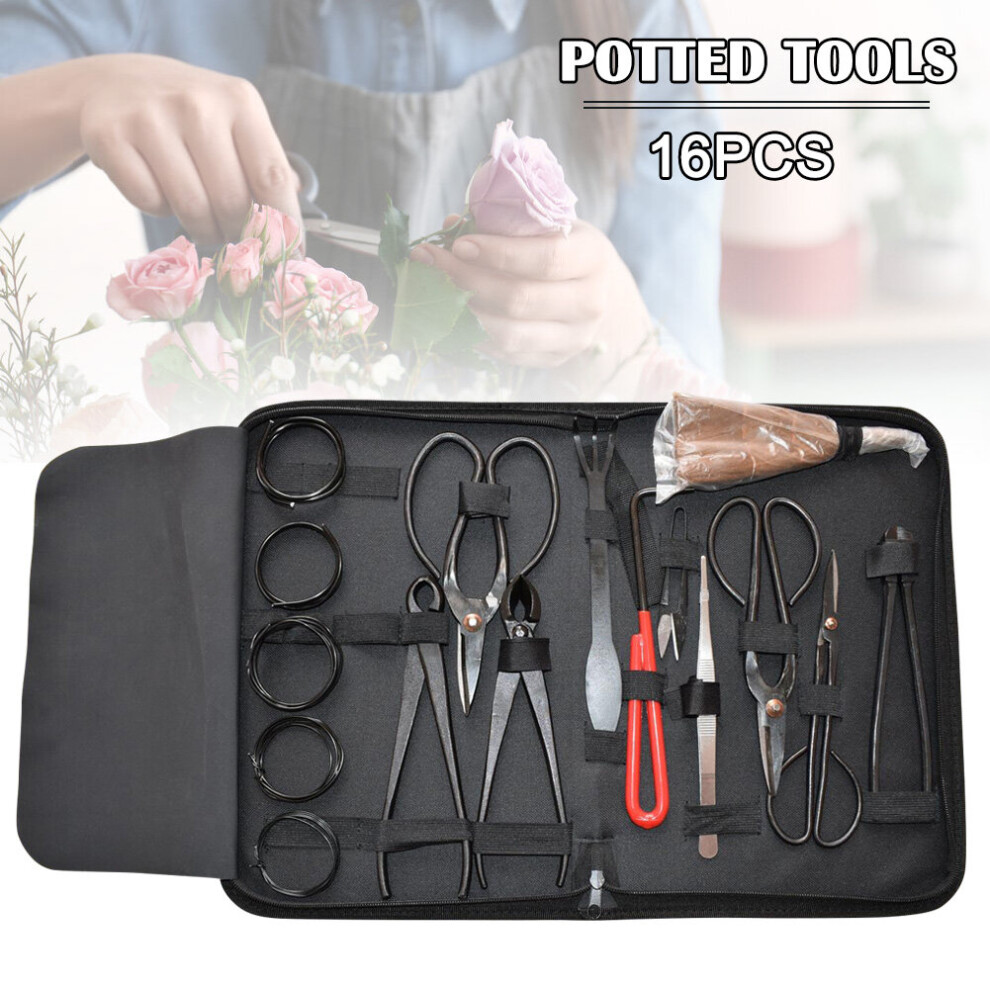 16pcs Garden Bonsai Tools Set Carbon Steel Kit Cutter Scissors With Nylon Case  Ferramentas Man-image-OPC-P95DK86-NEW