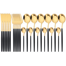 24Pcs/Set Stainless Steel Dinner Black Gold Dinnerware Set Knife Fork Coffee Spoon Cutlery Set