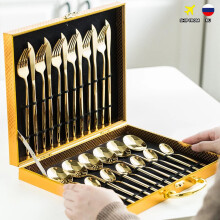 24Pcs Gold Dinnerware Set Stainless Steel Tableware Set Knife Fork Spoon Flatware Set Christmas