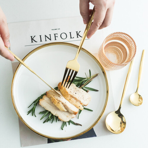 24Pcs Gold Dinnerware Set Stainless Steel Tableware Set Knife Fork Spoon Flatware Set Christmas 2